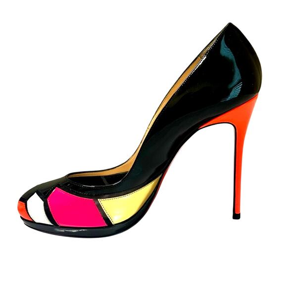 Christian Louboutin Astrogirl Patent Colorblock Heels Black Pink Gold 38 - Picture 6 of 15